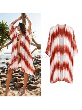 Resort | Melrose Market Open Front Knit Kimono | Rust Coral Tie-Dye | Cover Up